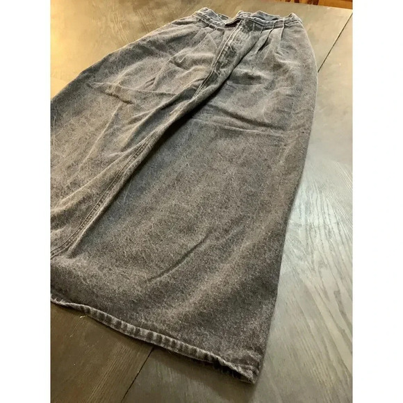 Vintage 80's Middy British Raj Denim Skirt Black Stone Wash Pockets Size 9 Boho - Picture 3 of 10